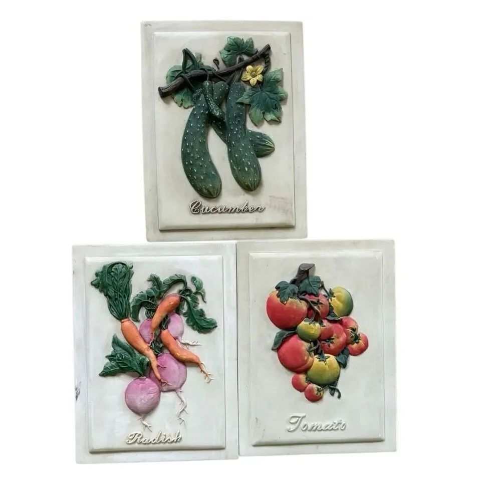 3 Decorative Kitchen Wall Plaques Cucumber Tomato Radish